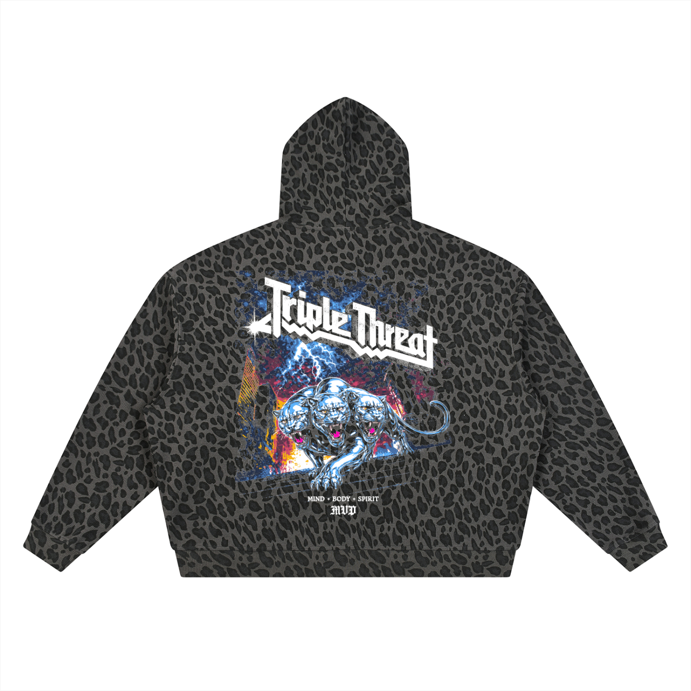 Faceless Designed "Triple Threat" Leopard Print Waffle Full Zip Hoodie